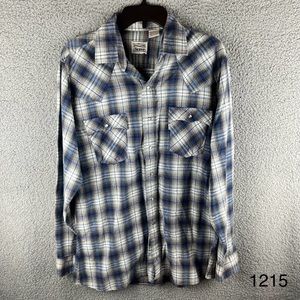 Levi’s Vintage Plaid Shirt Button Blue & White Plaid‎ Western Pearl Snap Shirt L
